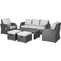 Outsunny Rattan Garden Furniture 7 Seater Sofa & Coffee Table Footstool Set Outdoor Patio Wicker Weave Reclining Chair Space-saving - Light Grey