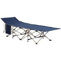 Outsunny Single Person Camping Folding Cot Outdoor Patio Portable Military Sleeping Bed Travel Guest Leisure Fishing with Side Pocket and Carry Bag - Blue