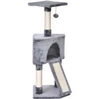 PawHut Cats 3-Tier Sisal Rope Scratching Post w/ Dangle Toy Grey