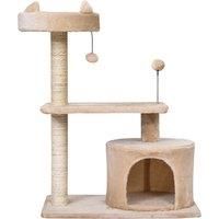 PawHut Cats 3-Tier Sisal Rope Scratching Post w/ Toys Beige