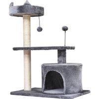 PawHut Cats 3-Tier Sisal Rope Scratching Post w/ Toys Grey