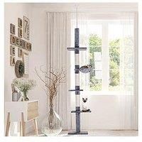 PawHut Floor to Ceiling Cat Tree 5-Tier Kitty Tower Climbing Activity Center Scratching Post Adjustable Height 230-260cm Grey