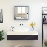 HOMCOM Bathroom Mirror Cabinet Wall Mounted Storage Shelf Bathroom Cupboard Double Door - 48L x 14.5W x 45H cm