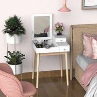 HOMCOM Dressing Table Desk Flip-up Mirror Multi-Purpose Large Space 2 Drawers Modern - White