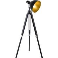 HOMCOM Industrial Floor Lamp for Living Room Tripod Spotlight Reading Lamp w/Wood Legs Metal Shade Adjustable Height Angle Black and Gold
