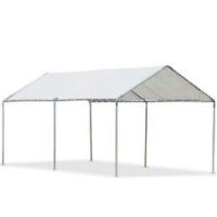 Outsunny 2Rooms Outdoor Carport Galvanized Steel Frame Tent UV Resistant White
