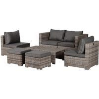 Outsunny 8pc Rattan Garden Furniture 6 Seater Sofa & Coffee Table Set Outdoor Patio Furniture Wicker Weave Chair Space-saving Compact - Grey