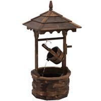 Outsunny Retro Rustic Wooden Barrel Well Garden Fountain w/Pump Garden Decor