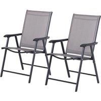 Outsunny Set of 2 Foldable Metal Garden Chairs Outdoor Patio Park Dining Seat Yard Furniture Grey