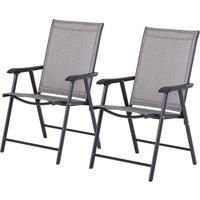 Outsunny Set of 2 Foldable Metal Garden Chairs Outdoor Patio Park Dining Seat Yard Furniture Grey