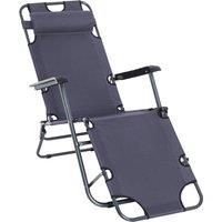 Outsunny 2 in 1 Sun Lounger Folding Reclining Chair Garden Outdoor Camping Adjustable Back with Pillow Grey