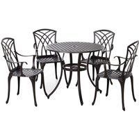 Outsunny Patio Cast Aluminium 5 PCS Dining Table & 4 Chairs Set Outdoor Garden Furniture