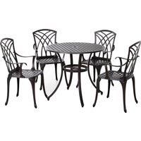 Outsunny Cast Aluminium 4-Seater Outdoor Garden Table & Chair Set Brown