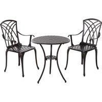 Outsunny Patio Cast Aluminium 3 PCS Bistro Set Coffee Table & 2 Chairs Set Outdoor Garden Furniture Set