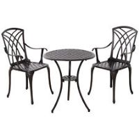 Outsunny 3 PCs Coffee Table Chairs Outdoor Garden Furniture Set w/ Umbrella Hole