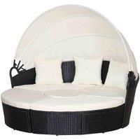 Outsunny 5 Pcs Cushioned Outdoor Plastic Rattan Round Sofa Bed Table Set Black