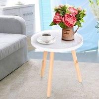 HOMCOM Flower Eteched Side Table w/Saucer Top Wood Legs Living Room Bedroom Furniture Coffee End Table Display Decoration Elegant - White