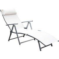 Outsunny Texteline Sun Lounger Recliner Chair Foldable Garden 7 Levels Cream White