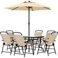 Outsunny 8 Pcs Dining Set W/Umbrella, Textilene-Beige