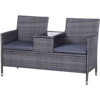 Outsunny Garden Rattan 2 Seater Companion Seat Wicker Love Seat Weave Partner Bench with Cushions Patio Outdoor Furniture - Grey