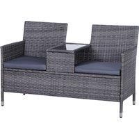 Outsunny Garden Rattan 2 Seater Companion Seat Wicker Love Seat Weave Partner Bench with Cushions Patio Outdoor Furniture - Grey