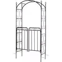 Outsunny Garden Decorative Metal Arch with Gate Outdoor Patio Trellis Arbor for Climbing Plant Archway Antique Black - 108L x 45W x 215Hcm