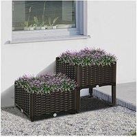 2-Tier Plant Bed Flowers Vegetables Plastic Body Self Watering Grow Box - Outsunny