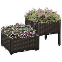 Outsunny 2PC Raised Flower Bed Vegetable Herb Lightweight -40L x 40W x 26-44H cm