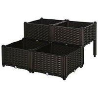 Outsunny Set of 4 Garden Raised Bed Elevated Patio Flower Plant Planter Box Vegetables Planting Container PP
