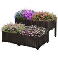 Outsunny 4PC Raised Flower Bed Vegetable Herb Lightweight -40L x 40W x 26-44H cm