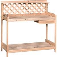 Outsunny Wooden Garden Potting Table with Drawer Flower Plant Work Bench Workstation Tool Storage Shelves Outdoor Grid