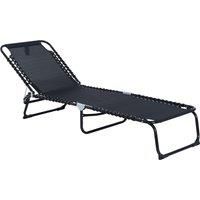 Outsunny Folding Sun Lounger Beach Chaise Chair Garden Reclining Cot Camping Hiking Recliner with 4 Position Adjustable Back - Black