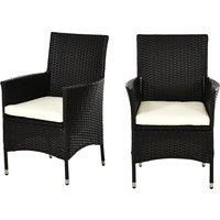 Outsunny 2 Seater Outdoor Rattan Armchair Dining Chair Garden Patio Furniture w/ Armrests Cushions Deep Coffee