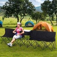 Outsunny 6 Seater Portable Bench System with Cool Bag - Black
