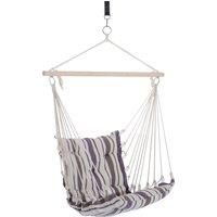 Outsunny Outdoor Hammock Hanging Rope Cushioned Chair Garden Yard Patio Swing Seat Wooden Cotton Cloth (Brown)