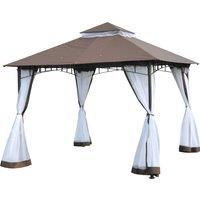 Outsunny 3 x 3 meter Patio Metal Gazebo Square Outdoor Party Wedding Canopy Shelter w/Mesh  Brown