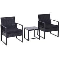 Outsunny Rattan Garden Furniture 2 Seater PE Rattan Wicker Patio Bistro Set Weave Conservatory Sofa Coffee Table and Chairs Set Black