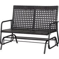 Outsunny 2 Seater Wicker Glider Bench Chair Rocking Chair Outdoor Patio Garden Armchair High Back
