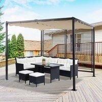 Outsunny 2.8m x 3m Retractable Metal Frame Outdoor Garden Pergola Beige