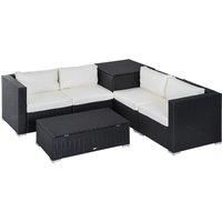 Outsunny 4-Seater Rattan Garden Corner Sofa Set Wicker 4 Seater Garden Weave Furniture w/ Cushion Black