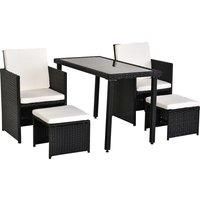 Outsunny 4-Seater Rattan Garden Furniture Space-saving Wicker Weave Sofa Set Conservatory Dining Table Table Chair Footrest Cushioned Black
