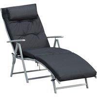 Outsunny Outdoor Patio Sun Lounger Garden Textilene Foldable Reclining Chair Pillow Adjustable Recliner with Cushion - Black