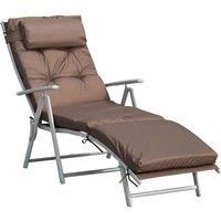 Outsunny Outdoor Patio Sun Lounger Garden Textilene Foldable Reclining Chair Pillow Adjustable Recliner with Cushion - Brown