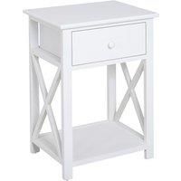 HOMCOM Traditional Accent End Table With 1 Drawer,X Bar Bottom Storage Shelf, for Living Room Bedroom Room 40L x 30W x 55H cm - White