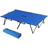 Outsunny Double Camping Cot Foldable Sunbed Outdoor Patio Sleeping Bed Super Light w/ Carr Bag (Blue)