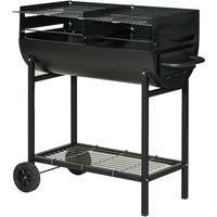Outsunny Trolley Charcoal BBQ Barbecue Grill Cooker Patio Outdoor Garden Heating Heat Smoker with Wheels, Black 90 x 45 x 96cm