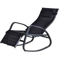 Outsunny Textilene Rocking Lounge Chair Zero Gravity Rocker Patio Adjustable Garden Outdoor Recliner Seat w/Pillow, Footrest - Black