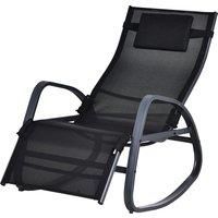 Outsunny Texteline Rocking Lounge Chair Zero Gravity Rocker Patio Adjustable Garden Outdoor Recliner Seat w/ Pillow, Footrest - Black