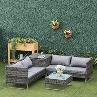 4Pcs Rattan Wicker Sofa Loveseat Garden Table Set w/ Cushions Storage Side Desk