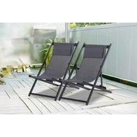 Outsunny Set of 2 Folding Garden Beach Aluminium Frame Deck Chairs Deckchairs Seaside Folding Garden Patio Lounger, Grey